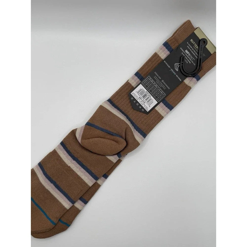 Stance Strata Crew Socks Brown Striped Butter Blend A556D25SRA Large NWT